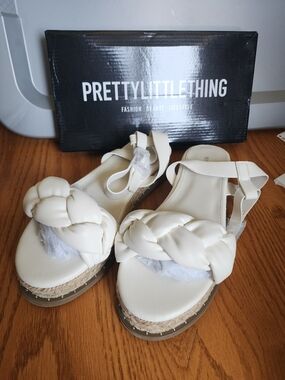 PrettyLittleThing Cream Braided Platform Sandals
